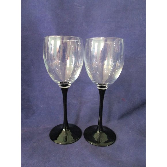 Black Stem Claret Wine Glasses A Pair Cristal DArques Domino Signature France EU - Picture 2 of 16